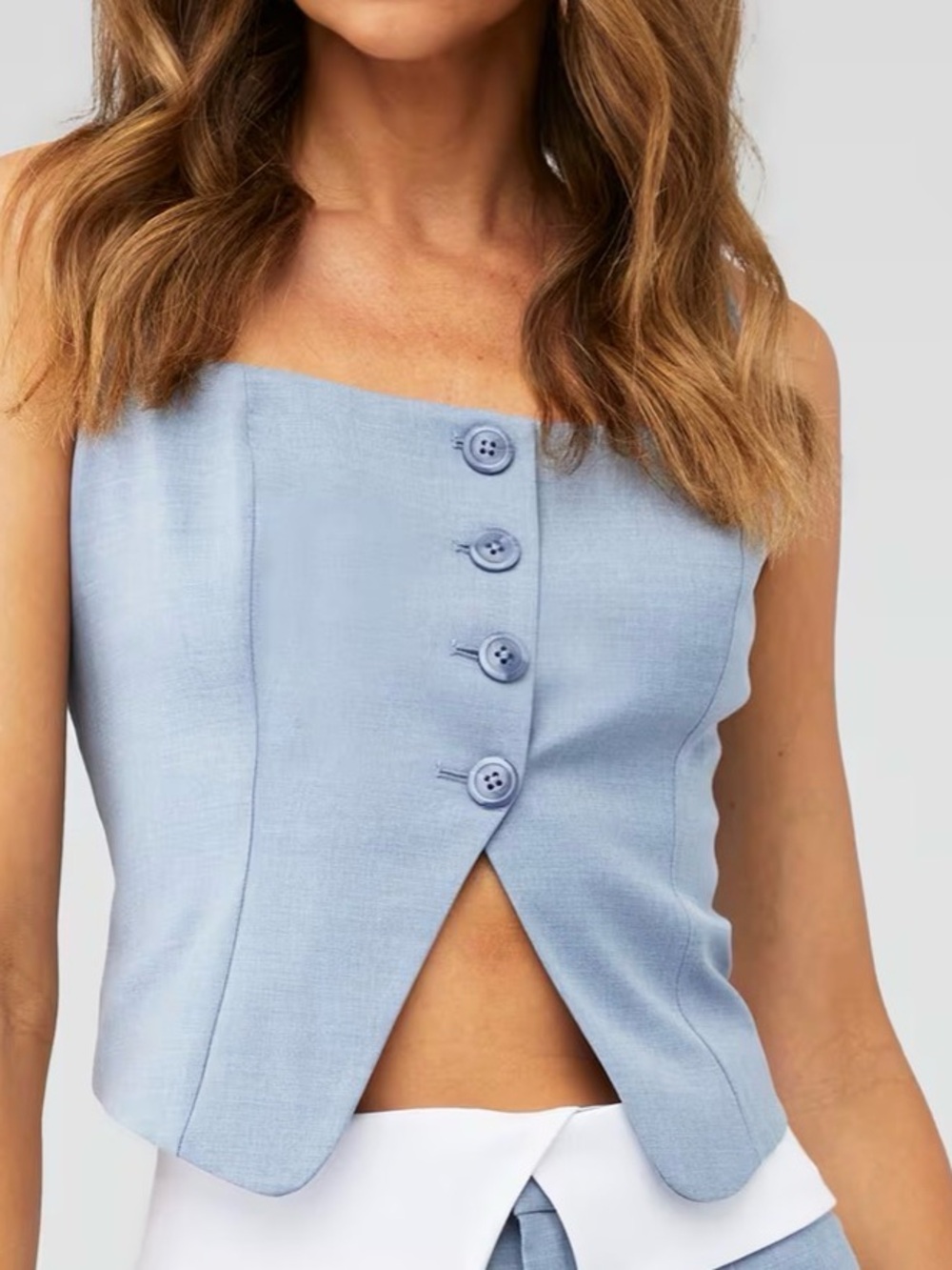 NWT GOOD AMERICAN Light Blue Button-Front Sleeveless Crop Top size 3XL